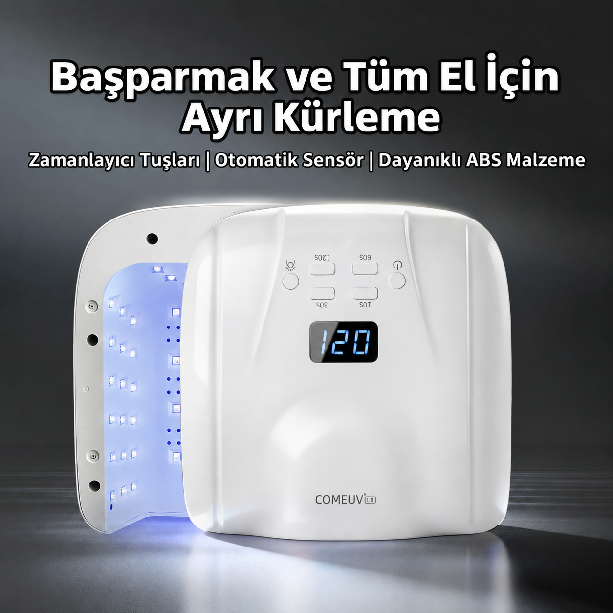 L8 Başparmak Kabinli 78 Ledli Dual Tırnak Kurutucu UV Led Lamba Çift Girişli Manikür Pedikür Tırnak Lambası Beyaz