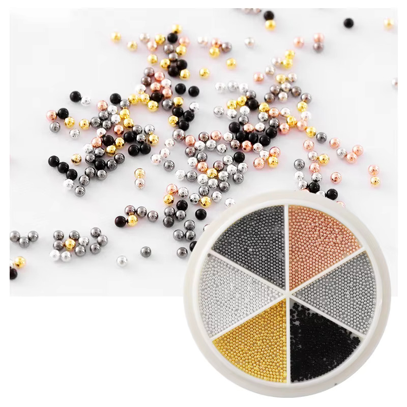 6 Renk Tırnak Süsleme Parlak Metal Havyar Taşları Nail Art Boncukları WN-522