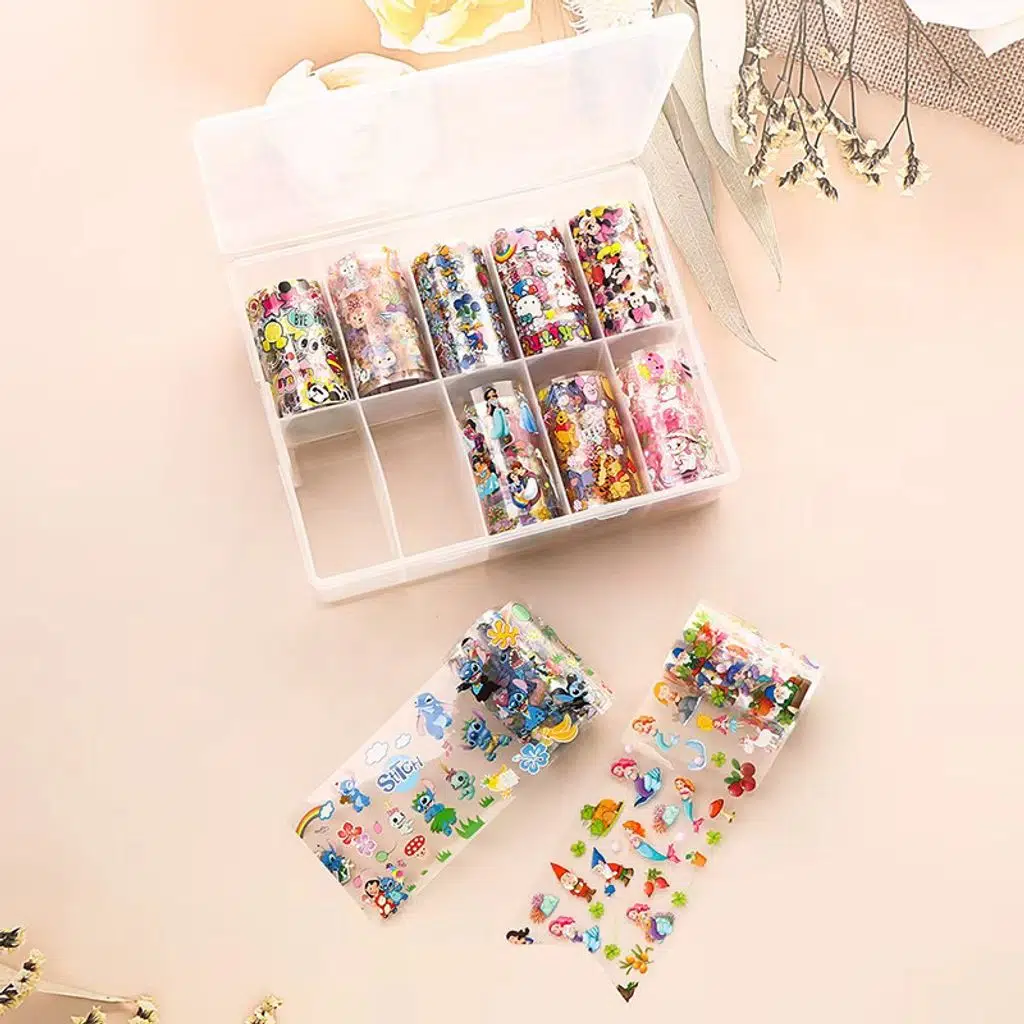 10lu Tırnak Süsleme Folyosu Çizgi Karakter Dizayn Nail Art Transfer Folyo