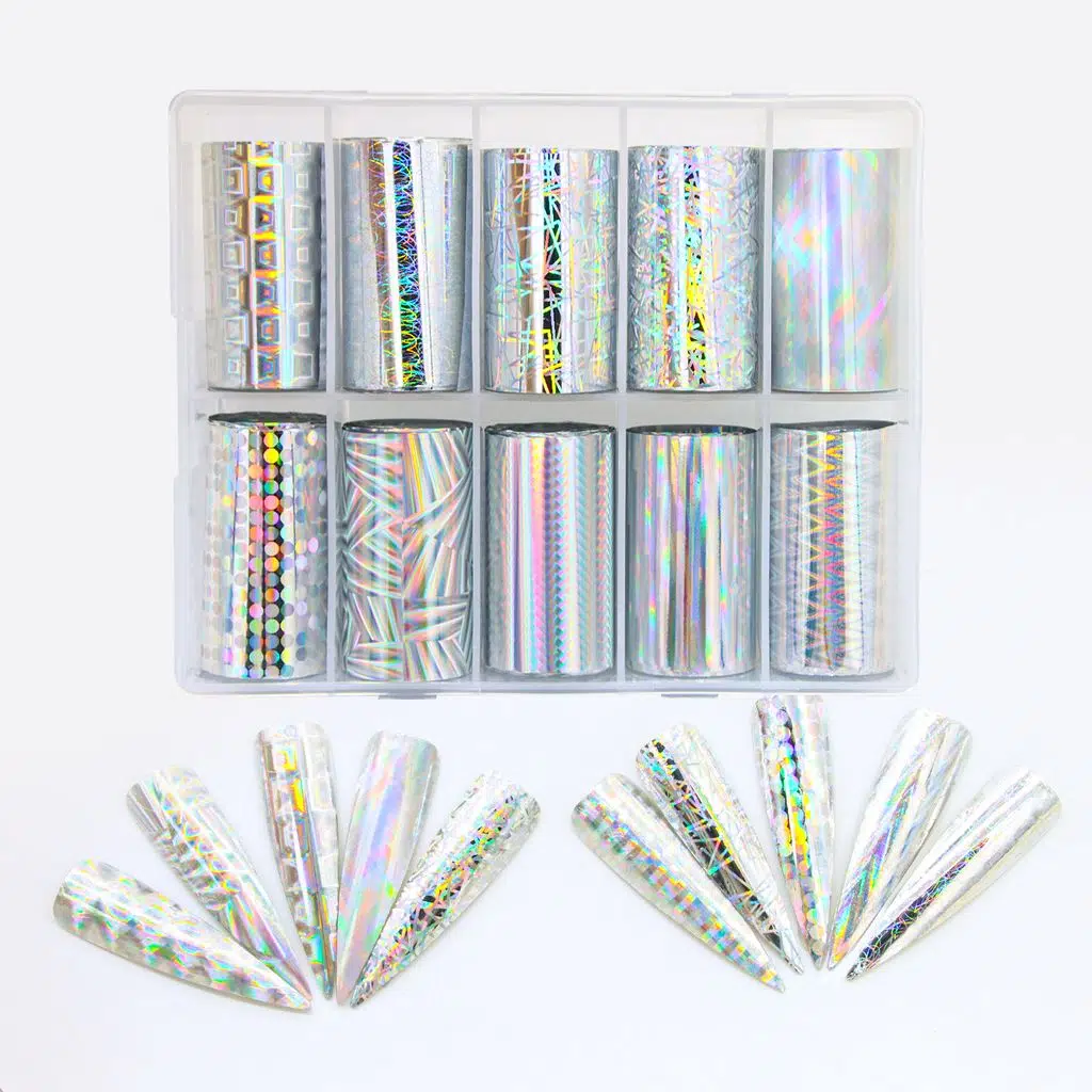 10lu Tırnak Süsleme Folyosu Holografik Geometri Dizayn Nail Art Transfer Folyo WNF-273