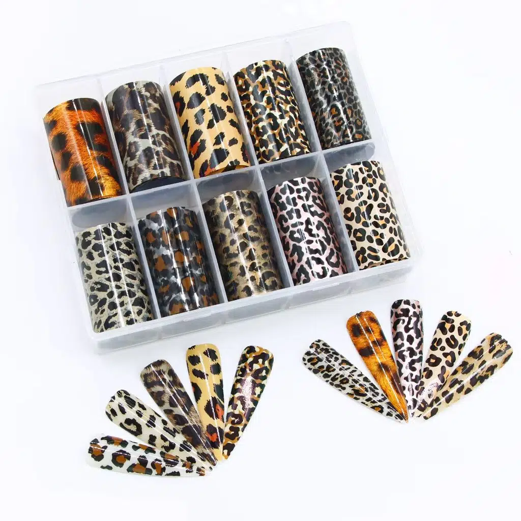 10lu Tırnak Süsleme Folyosu Leopar Dizayn Nail Art Transfer Folyo
