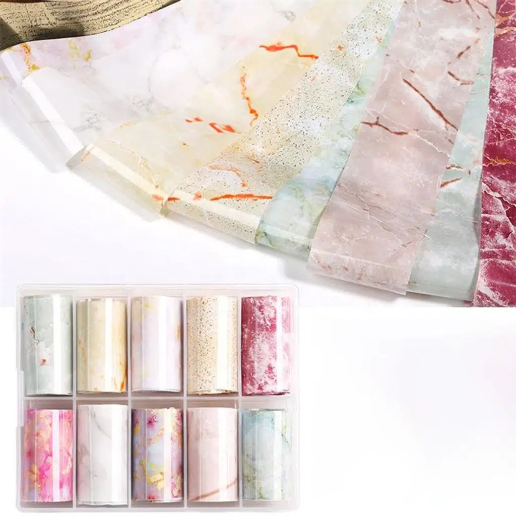 10lu Tırnak Süsleme Folyosu Renkli Mermer Dizayn Nail Art Transfer Folyo