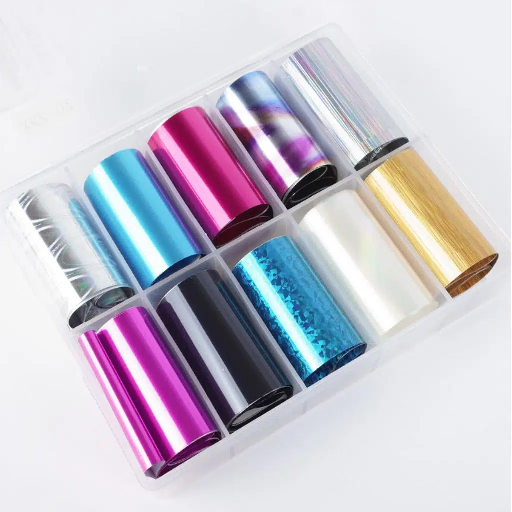 10lu Tırnak Süsleme Folyosu Parlak Düz Renk ve Holografik Nail Art Transfer Folyo WNF-260