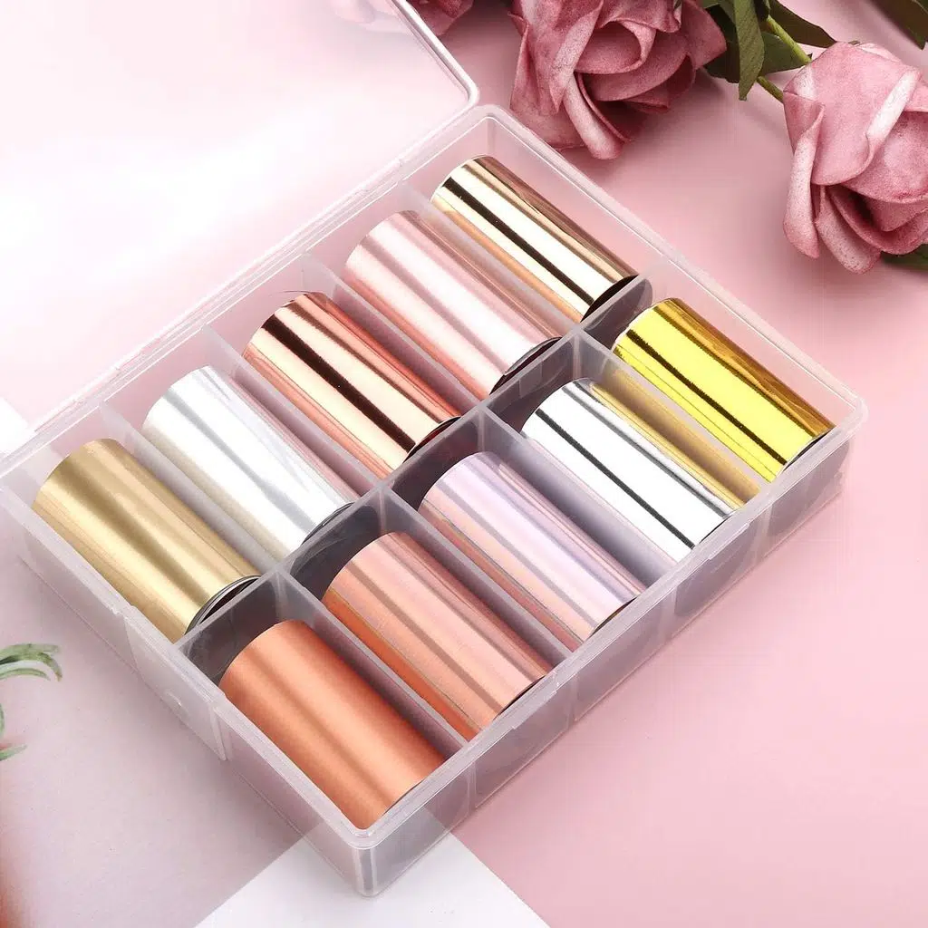10lu Tırnak Süsleme Folyosu Parlak Gold Bronz Silver Nail Art Transfer Folyo WNF-08B