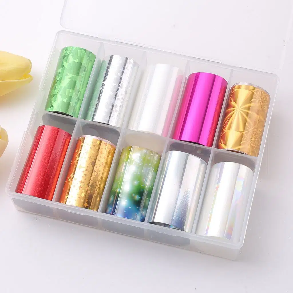 10lu Tırnak Süsleme Folyosu Parlak Holografik Yıldız Dizayn Nail Art Transfer Folyo WNF-259