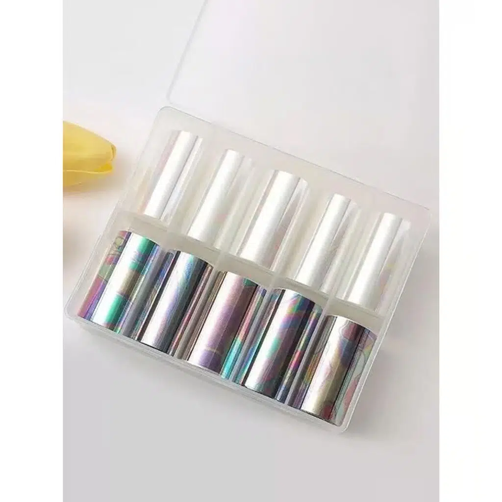 10lu Tırnak Süsleme Folyosu Şeffaf ve Koyu Holografik Dizayn Nail Art Transfer Folyo WNF-045
