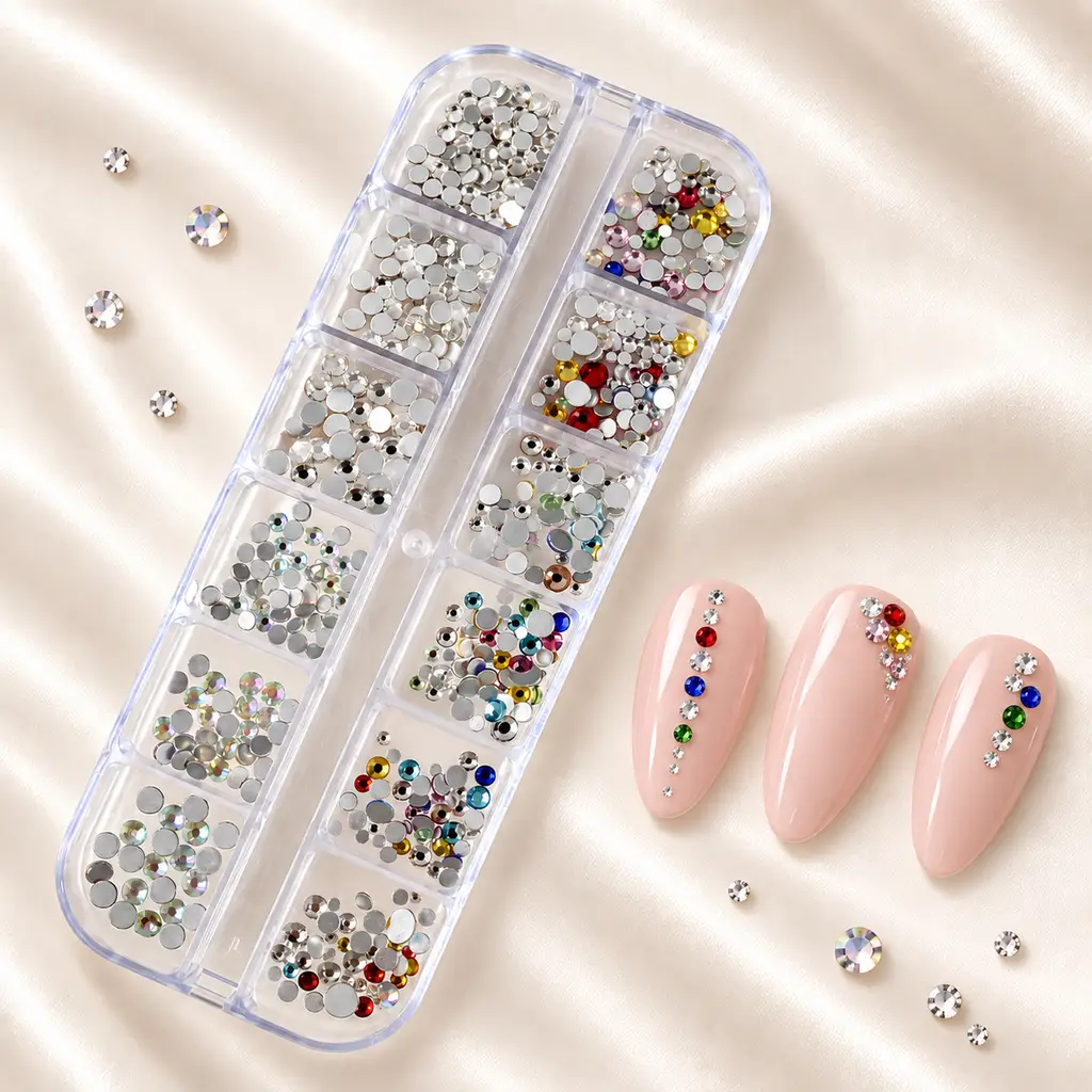 12li Parlak Renkli ve Kristal Görünümlü Tırnak Süsleme Taşları Nail Art Süsleme Taşları WN-517