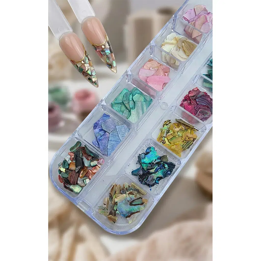 12li Sedefli İnce Deniz Kabuğu Tırnak Süsleme Charm Nail Art Charm Taşları WN-510