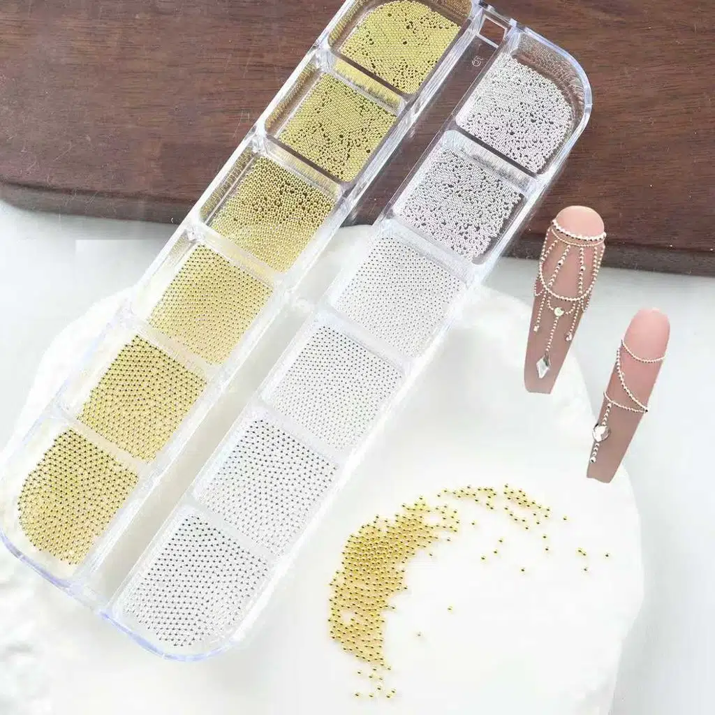 12li Tırnak Süsleme Parlak Metal Havyar Taşları Küçük Boy Nail Art Boncukları WN-523