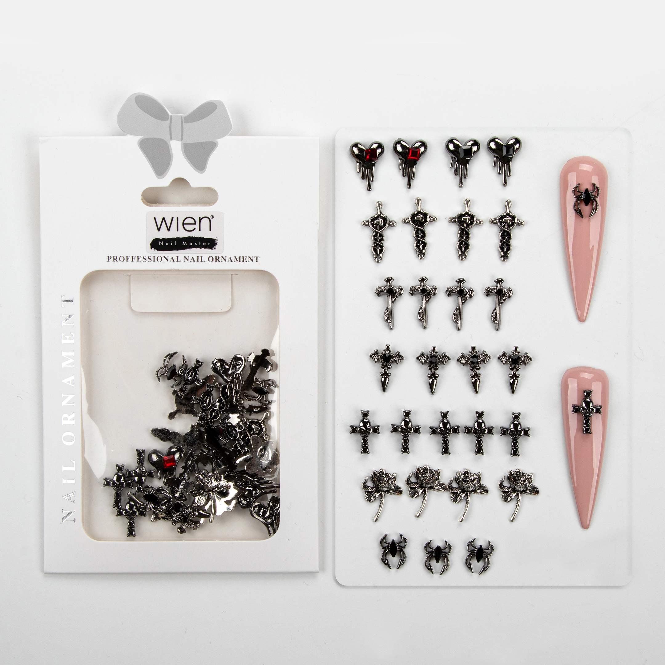 30lu Örümcek ve Haç Gotik Dizayn Metal Tırnak Süsleme Charm Nail Art Charm Taşları WN-501