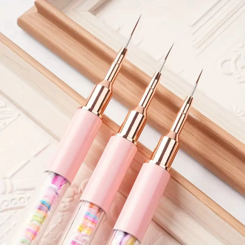 3lü Liner Nail Art Fırça Seti Kapaklı Tırnak Çizim Fırçası Pembe