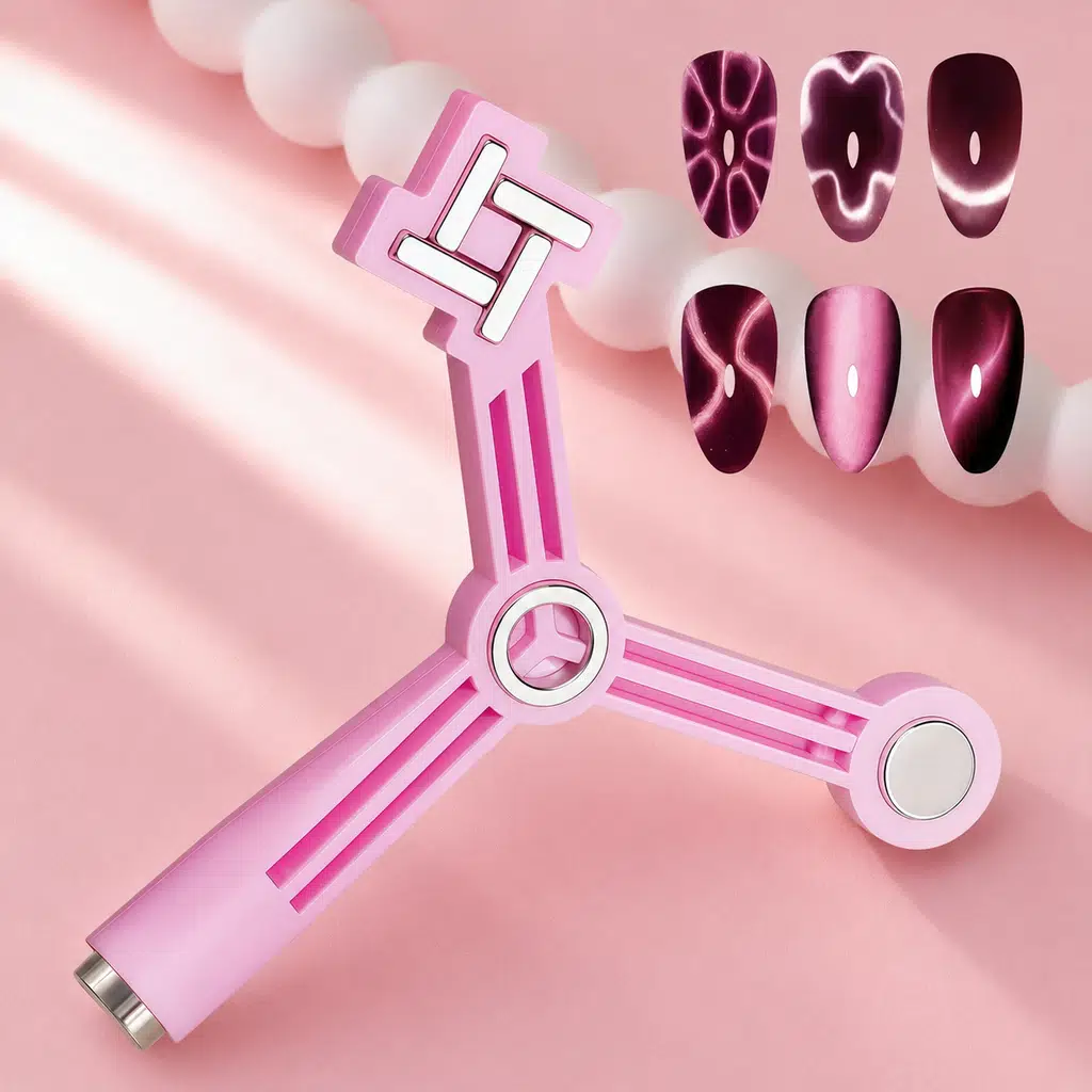 4'ü Bir Arada Dalga ve Çiçek Efekt Çok Fonksiyonlu Kedi Gözü Oje Mıknatısı Cat Eye Magnet Pembe 3KCAT01