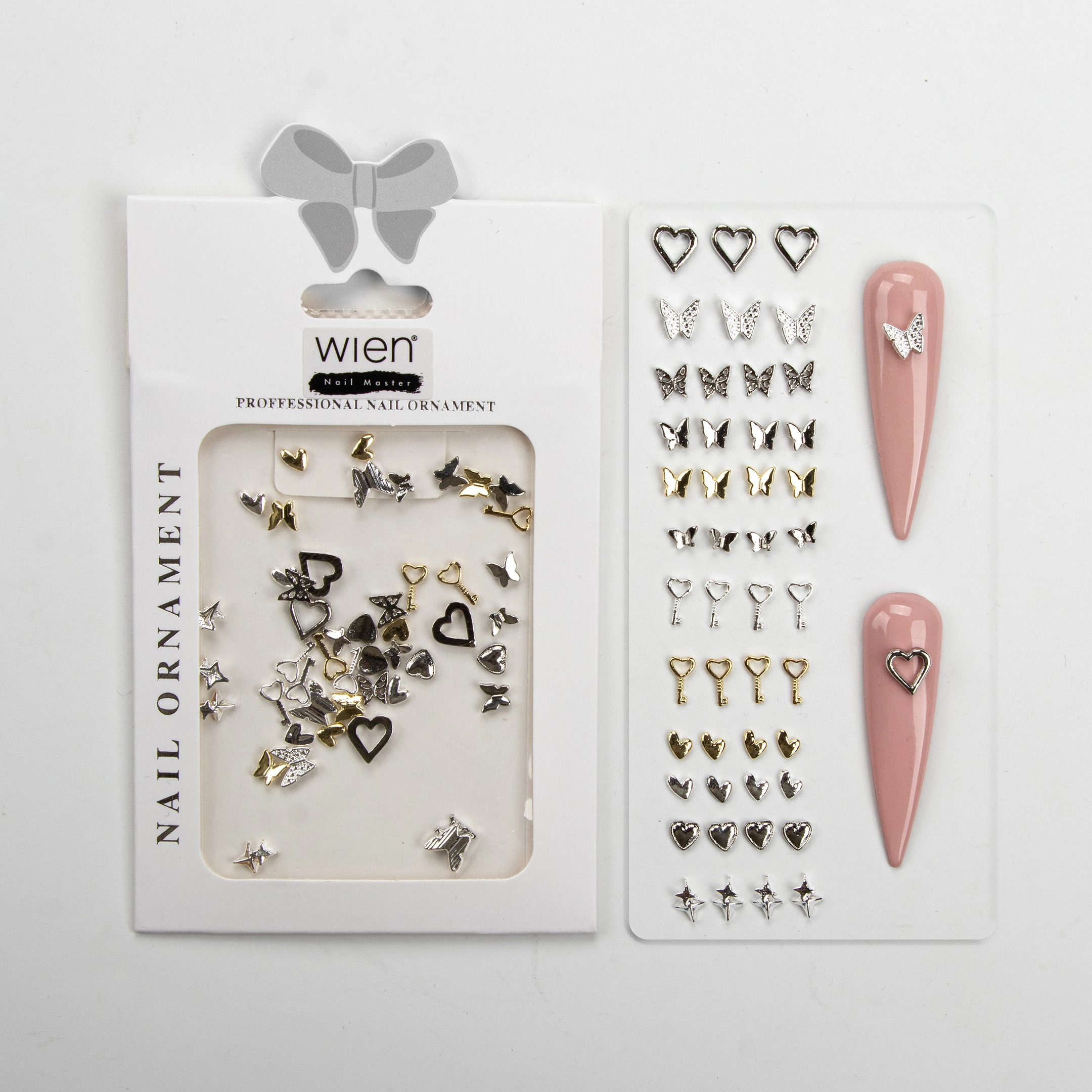 48li Kalp ve Kelebek Dizayn Metal Tırnak Süsleme Charm Nail Art Charm Taşları WN-521