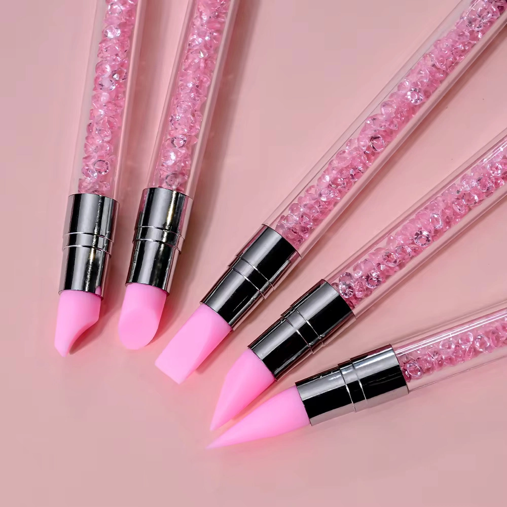 5li Çift Uçlu Silikon Nail Art Dot Kalem Seti Heykel Kalem Seti Pembe