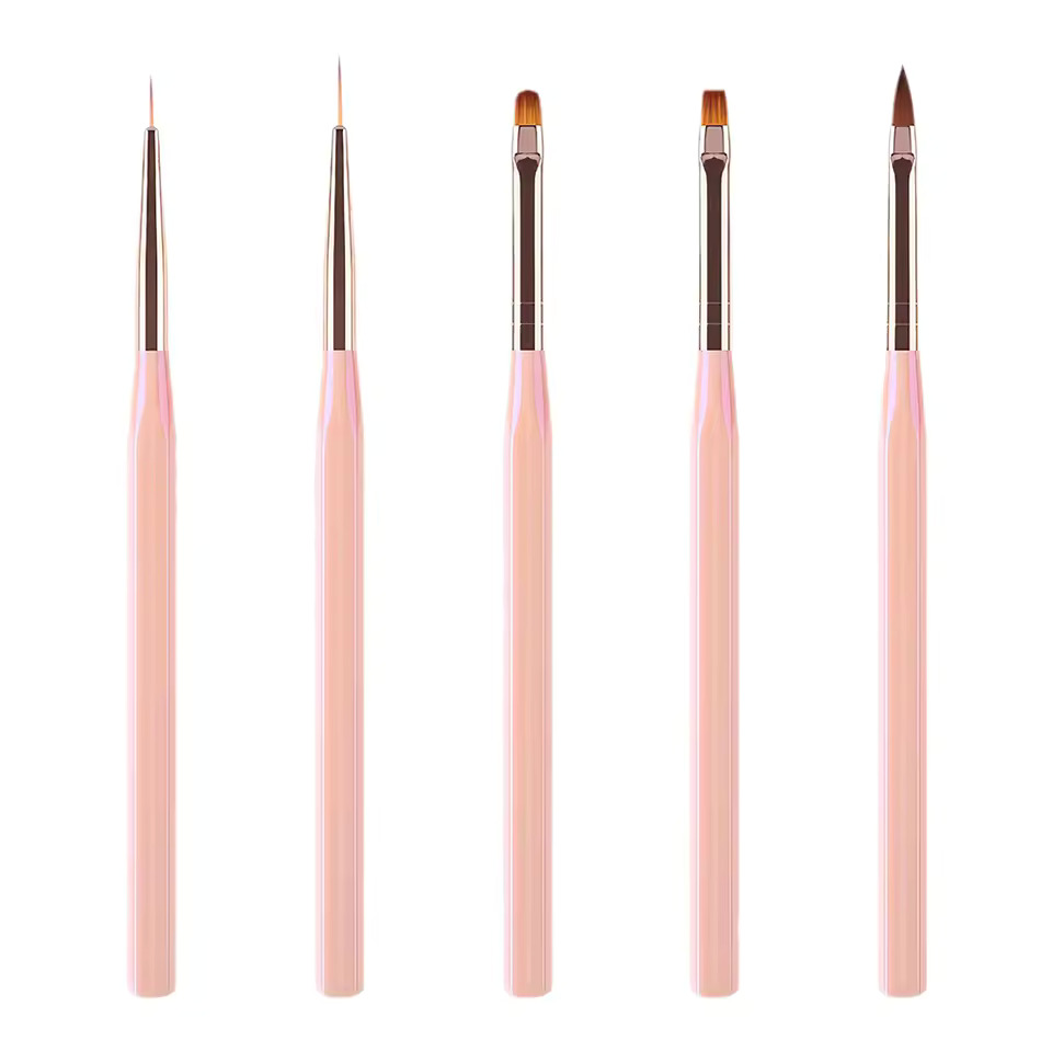 5li Liner ve Jel Nail Art Fırça Seti Tırnak Fırça Seti Pembe