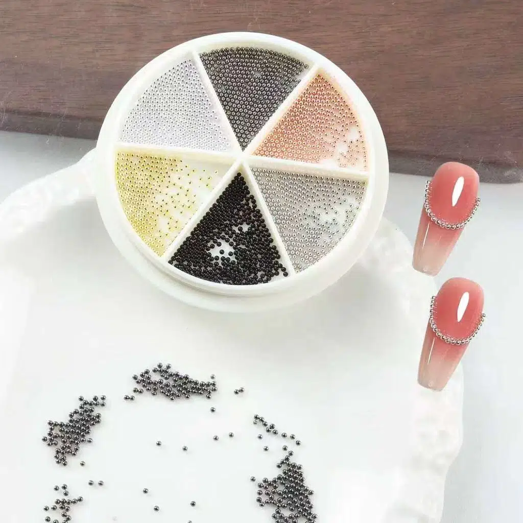 6 Renk Tırnak Süsleme Parlak Metal Havyar Taşları Nail Art Boncukları WN-522