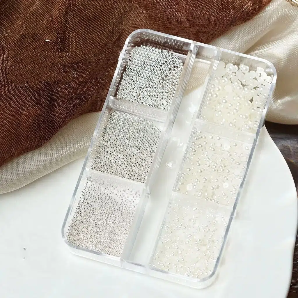 6lı Tırnak İnci ve Metal Havyar Taşları 3 Boy Nail Art İnci Süsleme Taşları WN-525