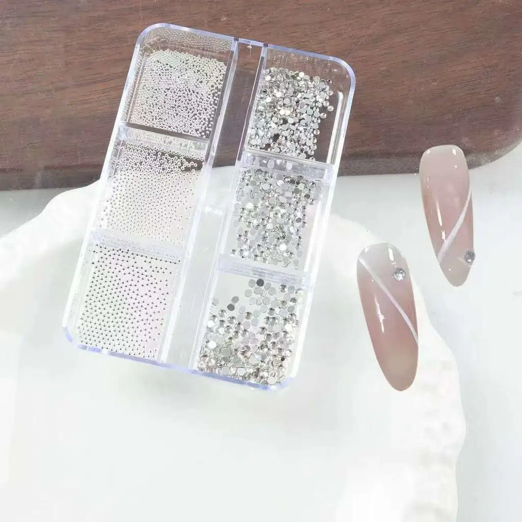 6lı Tırnak Metal Havyar ve Parlak Süs Taşları 3 Boy Nail Art Süsleme Taşları WN-524