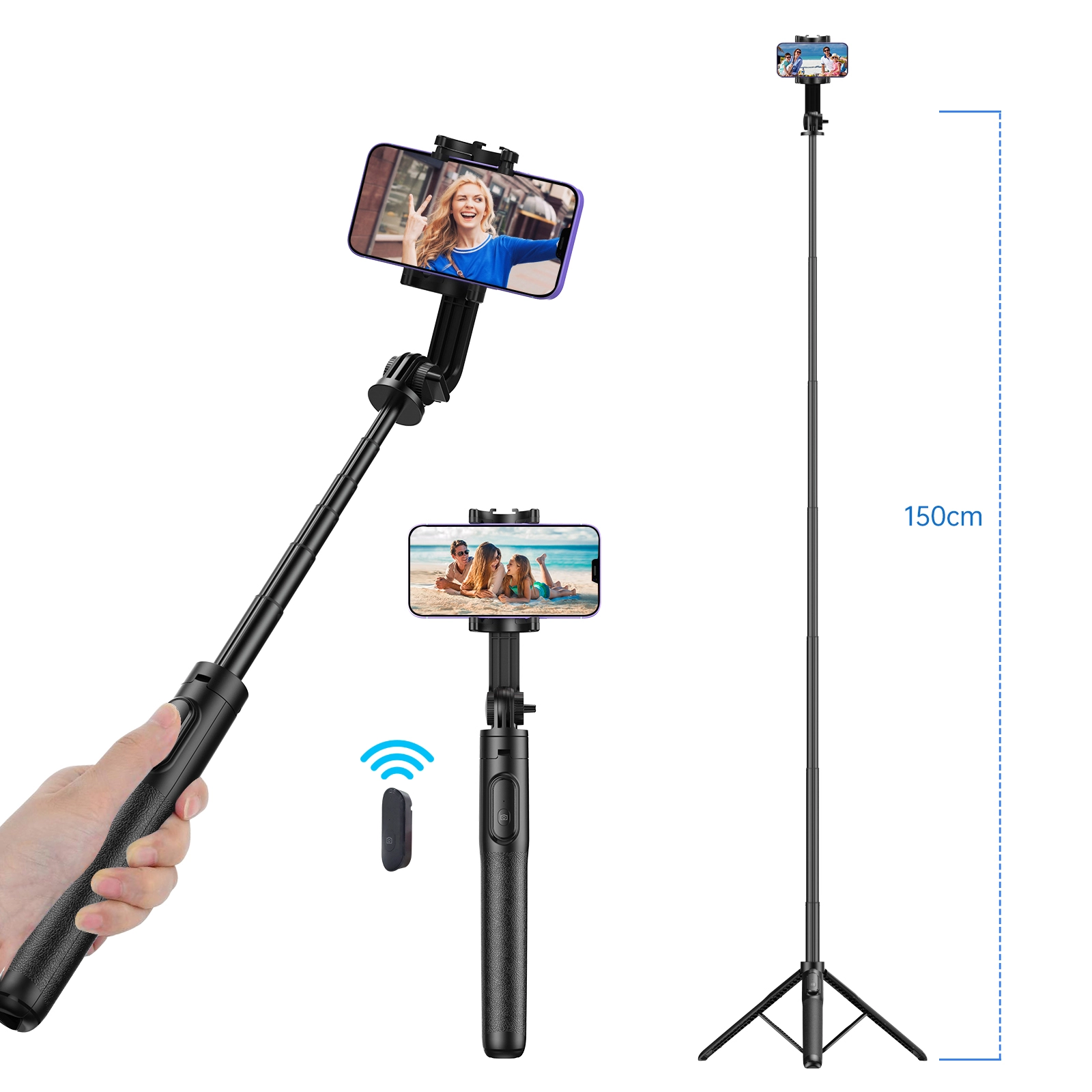 Apexel 1.5 Metre Profesyonel Uzayan Bluetooth Selfie Çubuğu ve Tripod Standı