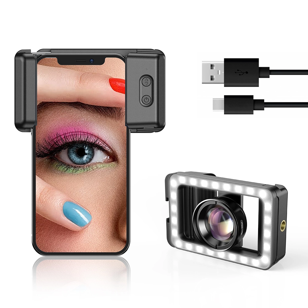 Apexel HD 100mm Profesyonel Yakın Çekim Makro Yakın Çekim Lensi ve 3 Renkli Dolgu Işığı Kiti APL-HB