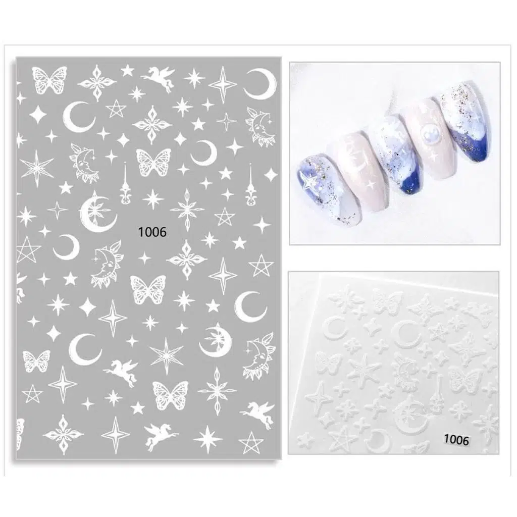 Beyaz Ay Yıldız Dizayn Tırnak Sticker Tırnak Etiketi Nail Art JO-1006