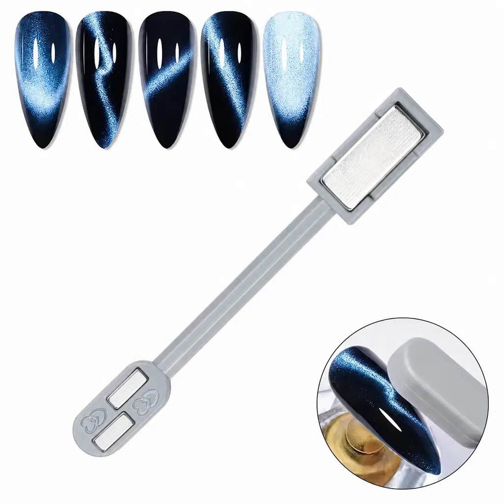 Çift Uçlu Çizgi Efekt Geniş ve Çift Bar Kedi Gözü Oje Mıknatısı Cat Eye Magnet Gri 2HCAT01