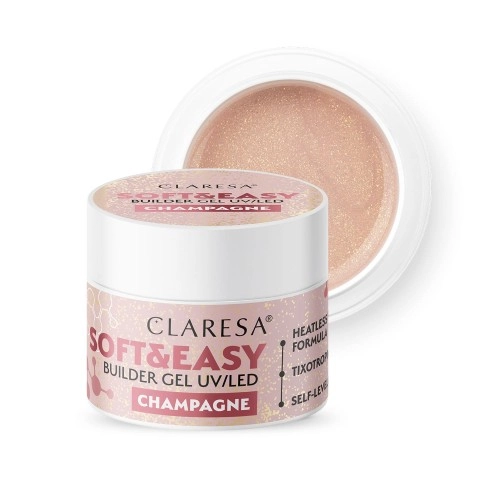 CLARESA Soft Builder Jel Champagne - Parıltılı Nude Bej Protez Tırnak Jeli 45gr