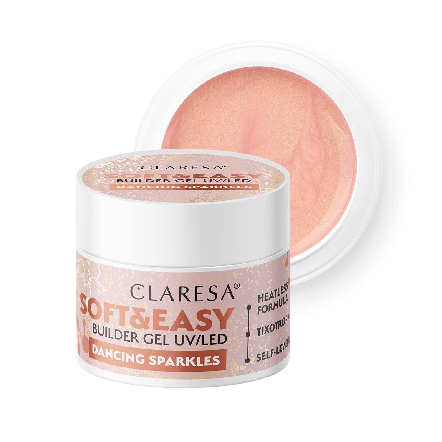 CLARESA Soft Builder Jel Dancing Sparkles - Altın Parıltılı Nude Bej Protez ırnak Jeli 45gr