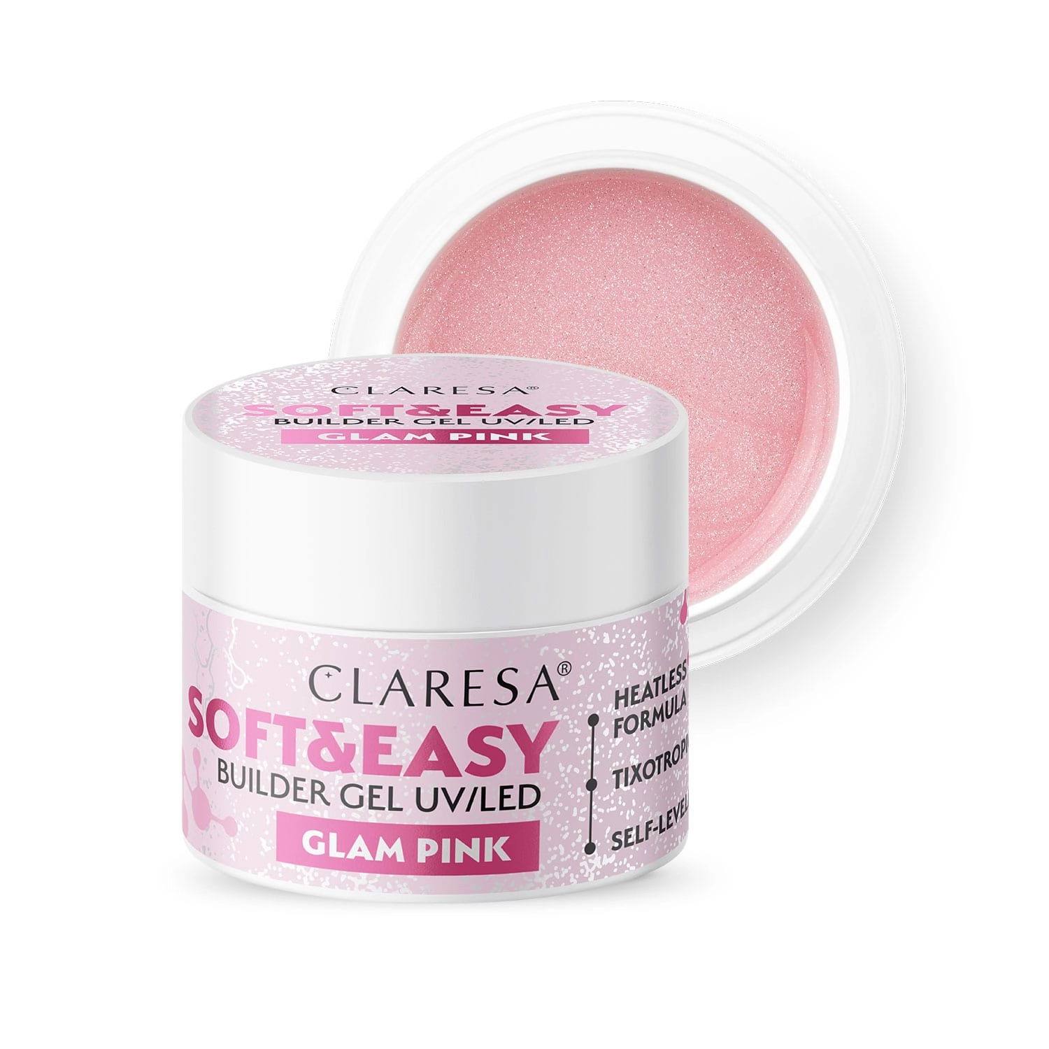 CLARESA SoftBuilder Jel Glam Pink - Simli Açık Pembe Protez Tırnak Jeli 45gr