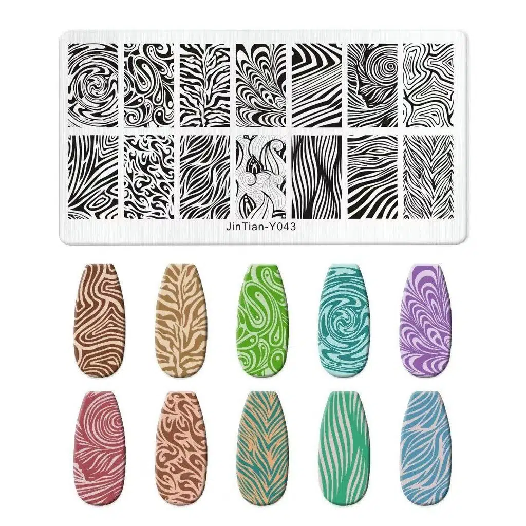 Dalgalı Çizgi ve Zebra Dizayn Nail Art Stamping Baskı Plakası JT-Y043