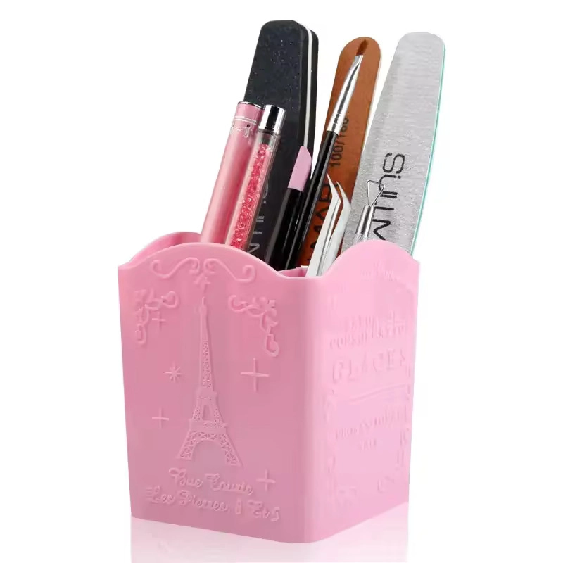 Dekoratif Makyaj Manikür Aletleri Organizer 4 Gözlü Kalemlik Pembe