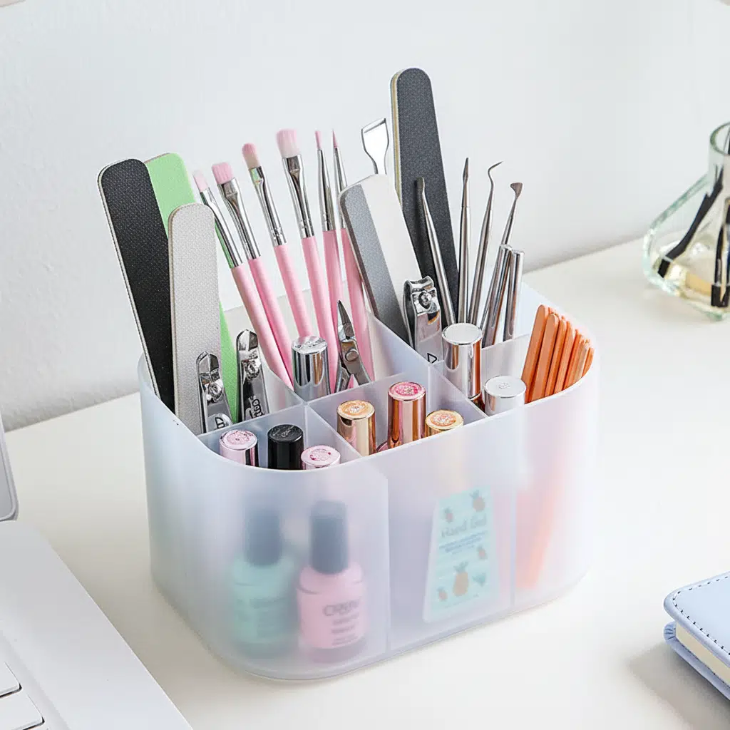 Dekoratif Masa Üstü Organizer Makyaj Manikür Aletleri Kalemlik Fırçalık Çok Amaçlı Organizer Şeffaf