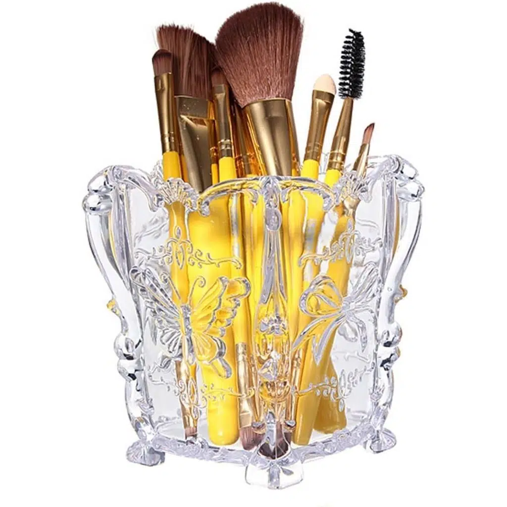 Dekoratif Şeffaf Makyaj Manikür Aletleri Kalemlik Fırçalık Organizer Kelebek Desen