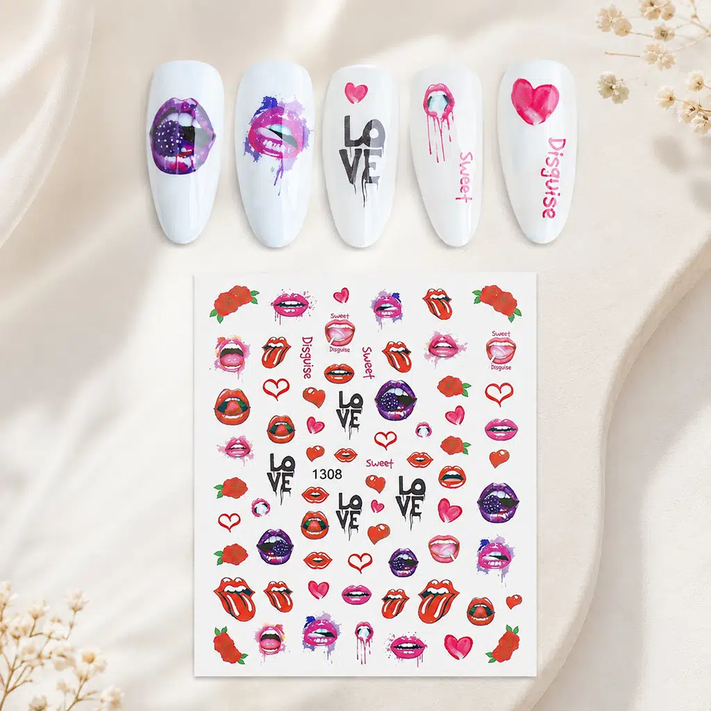 Dudak Kalp Gül Tema Tırnak Sticker Tırnak Etiketi Nail Art JO-1308