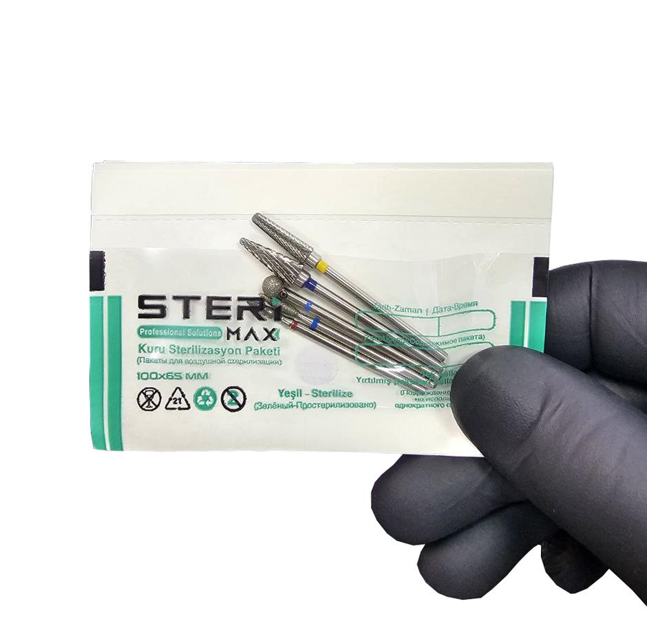 Freze Uç Sterilizasyon Zarfı Şeffaf - Mini Boy İndikatörlü Sterilizasyon Kraft Paketi 100mmx65mm (100) Adet