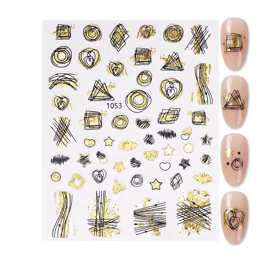 Gold Holografik Geometrik Çizim Tırnak Sticker Tırnak Etiketi Nail Art JO-1053g