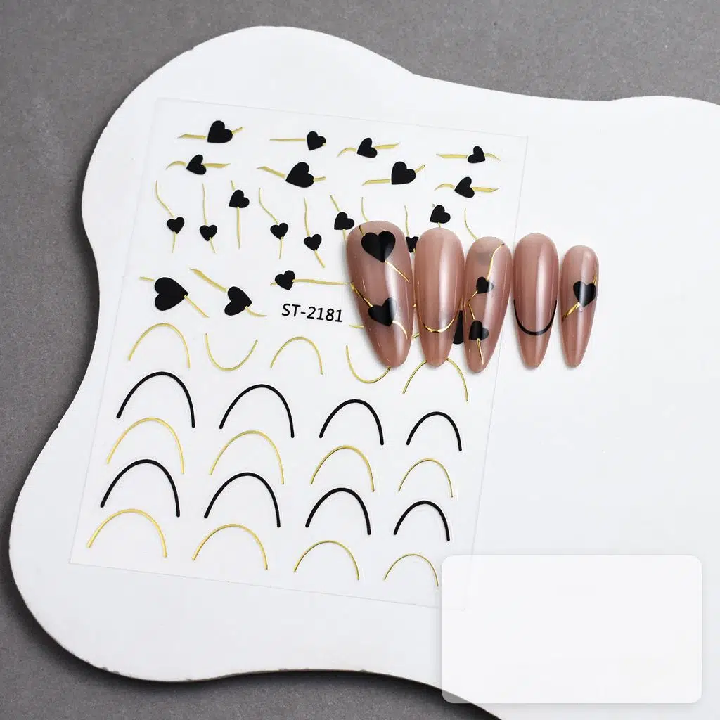 Gold Kalp ve Şerit Tırnak Sticker Kalp Tırnak Etiketi Nail Art 2181G