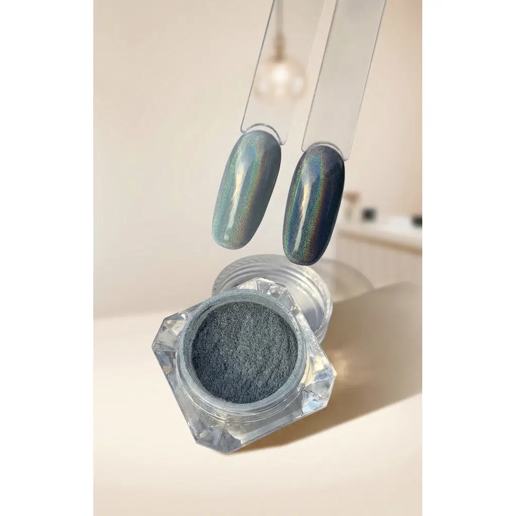 Gümüş Gökkuşağı Tırnak Krom Tozu Aplikatörlü Krom İnci Tozu Holografik Silver WN-101