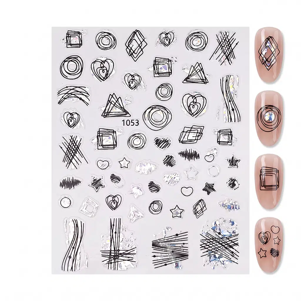 Gümüş Holografik Geometrik Çizim Tırnak Sticker Tırnak Etiketi Nail Art JO-1053S