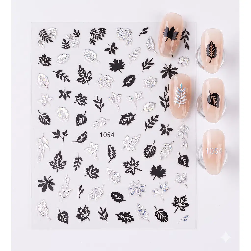 Gümüş Holografik Yaprak Dizayn Tırnak Sticker Tırnak Etiketi Nail Art JO-1054S