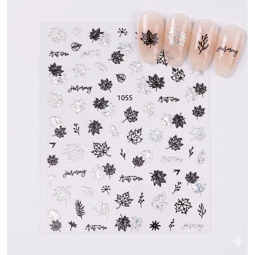 Gümüş Holografik Yaprak Dizayn Tırnak Sticker Tırnak Etiketi Nail Art JO-1055S
