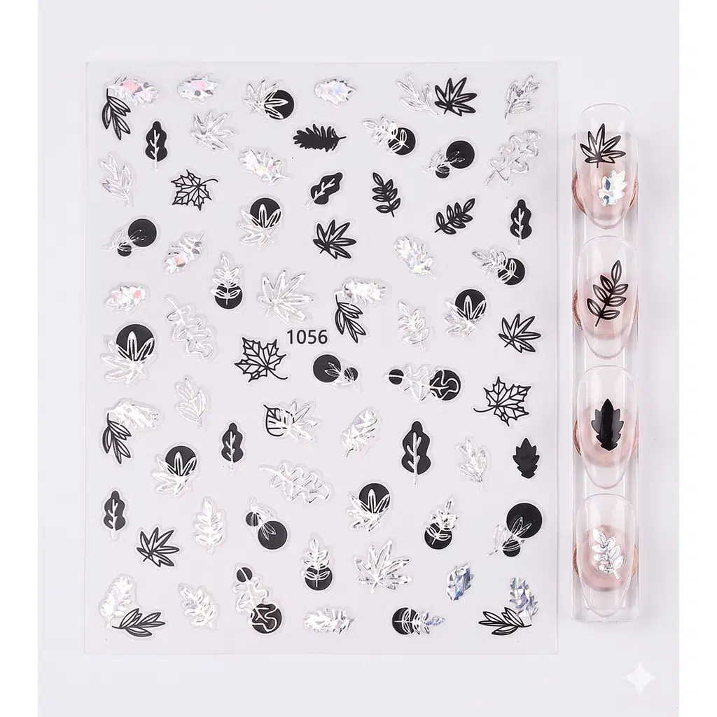 Gümüş Holografik Yaprak Dizayn Tırnak Sticker Tırnak Etiketi Nail Art JO-1056S