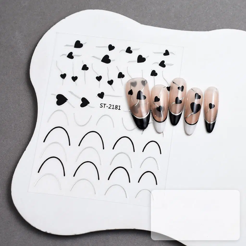 Gümüş Kalp ve Şerit Tırnak Sticker Kalp Tırnak Etiketi Nail Art 2181S
