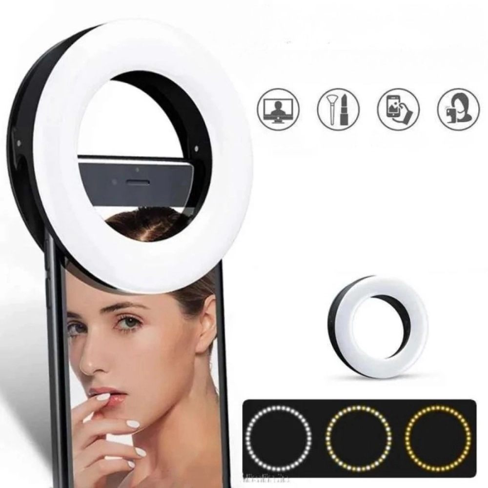 Apexel Halka Led Selfie Işığı 3 Renk Modlu Şarjlı - Telefon Tablet Notebook Uyumlu Makyaj Çekim Dış Çekim Lambası 