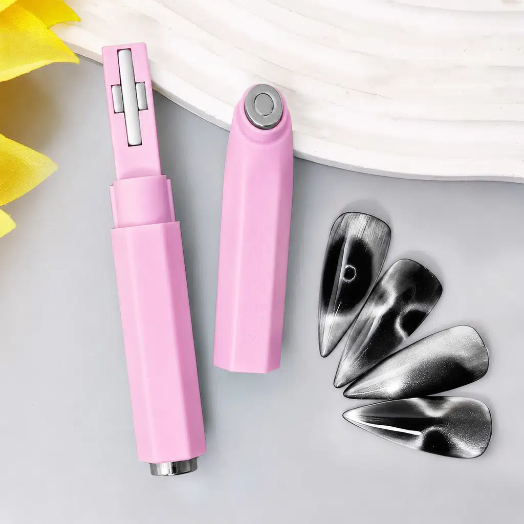 3’ü 1 Arada Halka ve Dalga Efektli Pembe Kedi Gözü Kalıcı Oje Mıknatısı Cat Eye Magnet WDCAT02