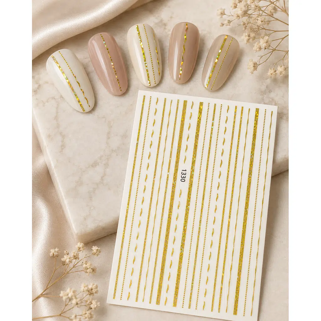 Holografik Altın Çizgiler Dizayn Tırnak Sticker Tırnak Etiketi Nail Art JO-1330