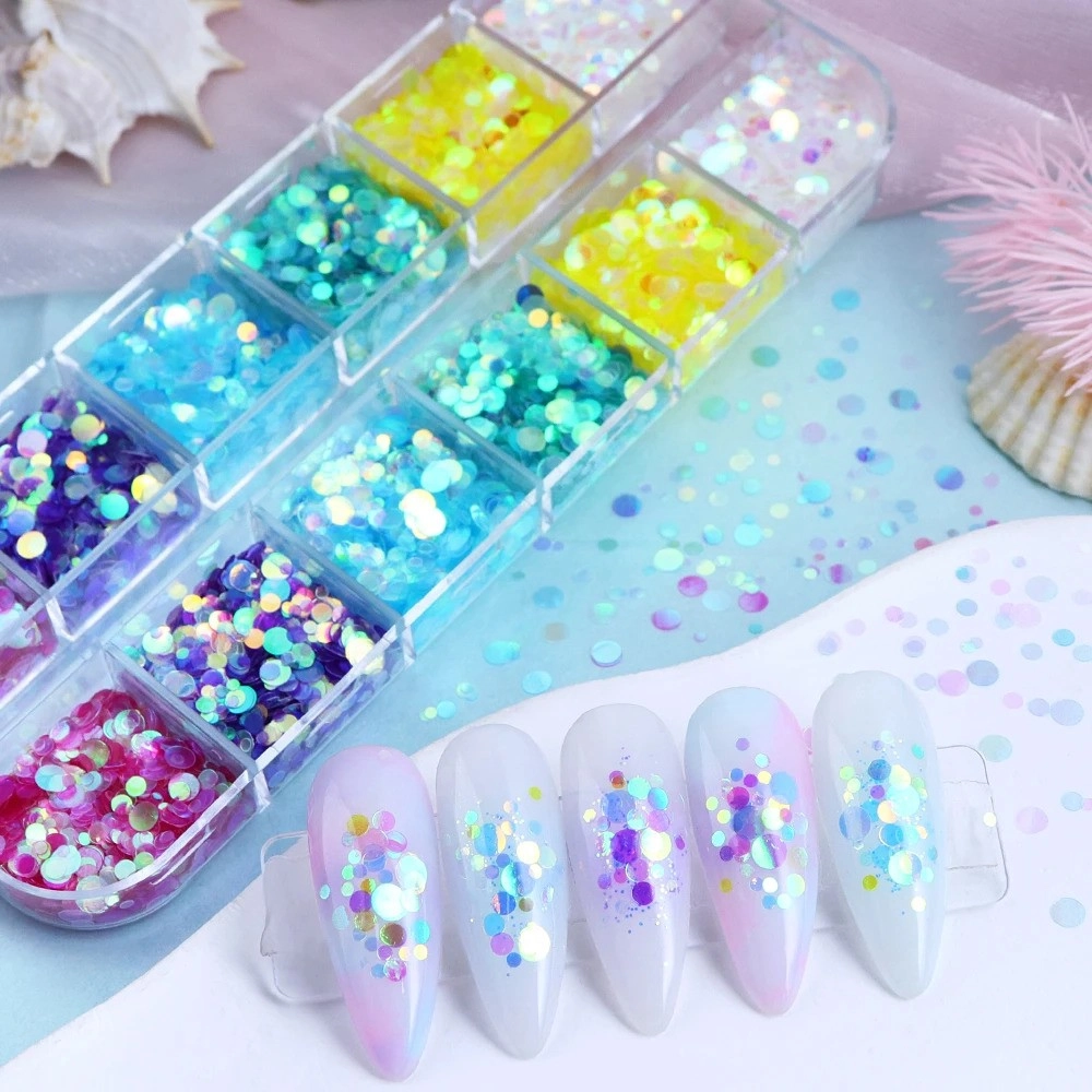 Holografik Yuvarlak Tırnak Süsleme Folyo Pulları Renkli Nail Art