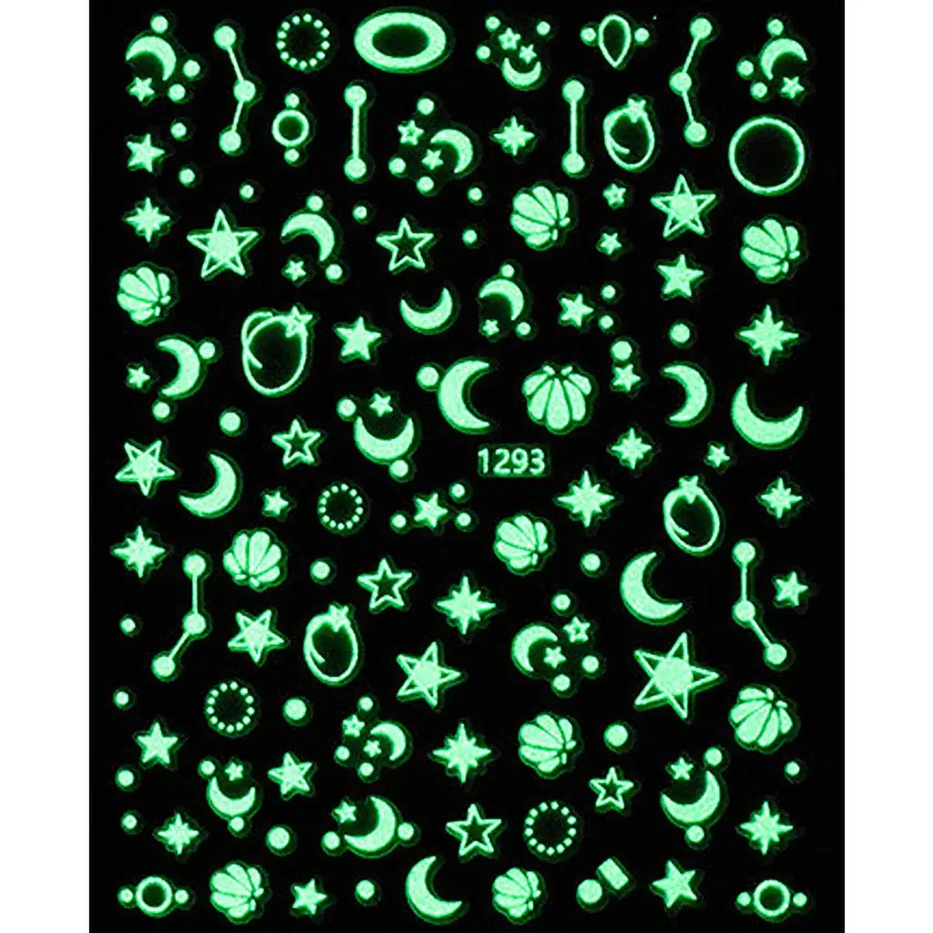 Karanlıkta Parlayan Ay Yıldız Geometrik Tırnak Sticker Tırnak Etiketi Nail Art JO-1293