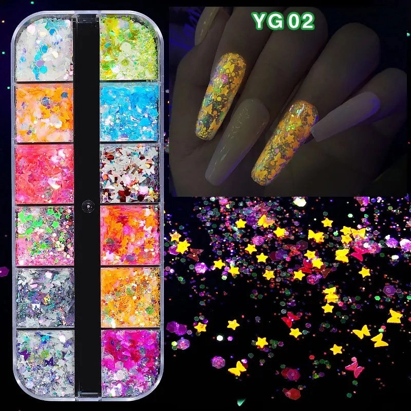 Karanlıkta Parlayan Floresan Tırnak Süsleme Folyo Pulları Kelebekler Yıldızlar Nail Art