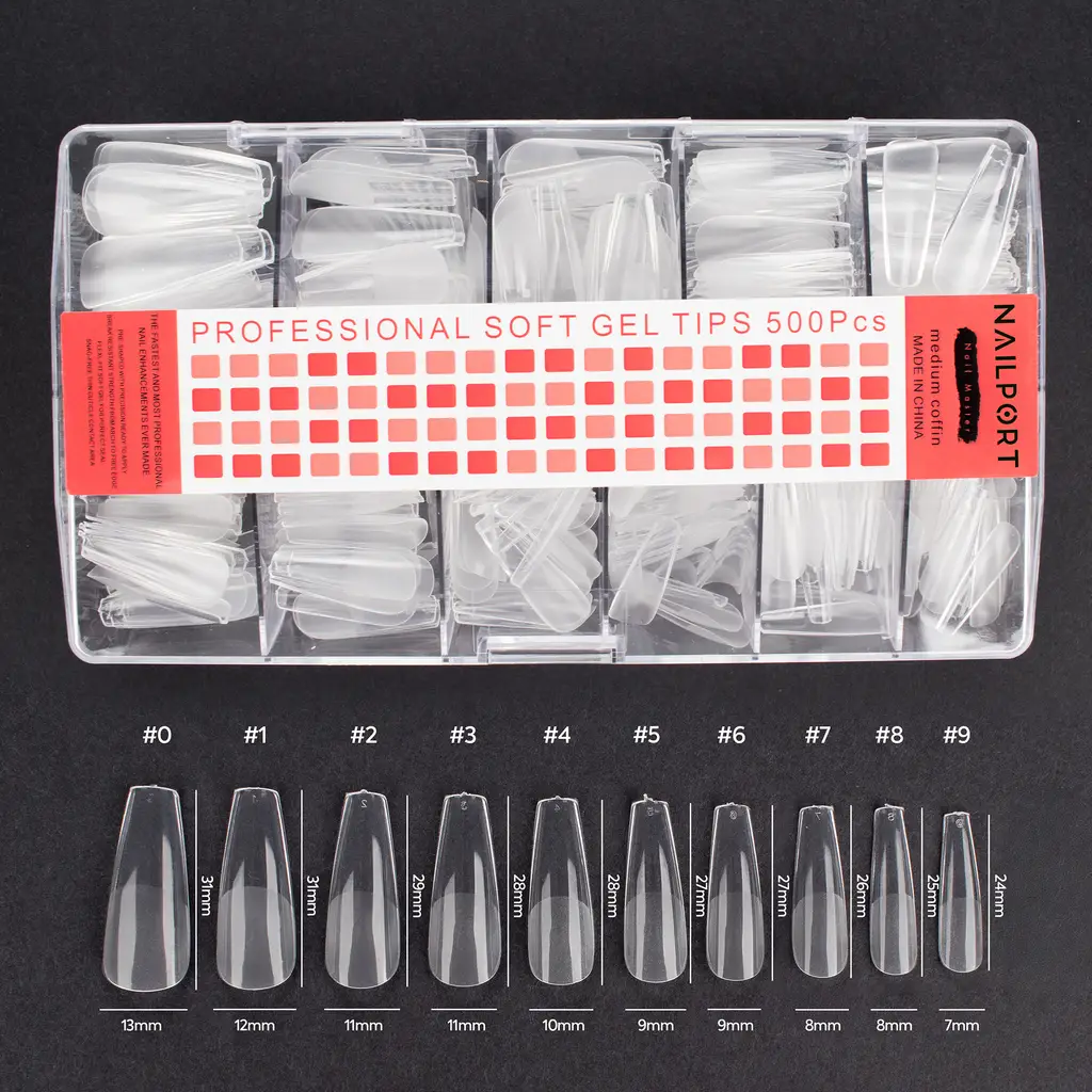 Medium Coffin (Balerin Form) 500'lü Protez Tırnak Soft Jel Tips Yeni Nesil Soft Gel Tips